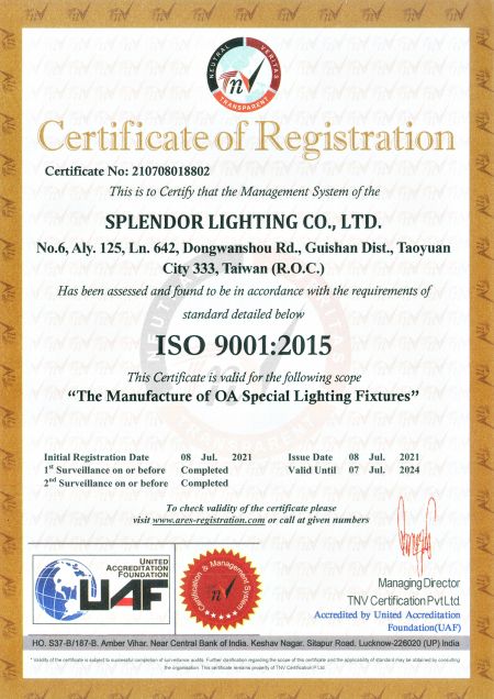 Splendor LightingISO9001 : 2015 Fabricant de luminaires OA
